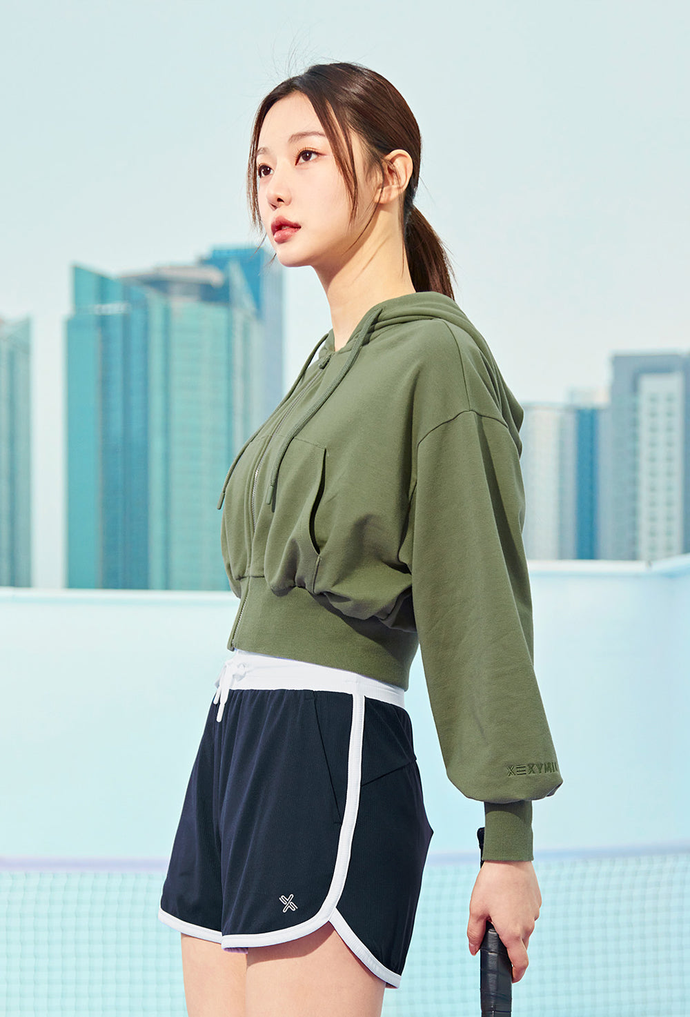 Smooth Touch Crop Hoodie Zip-Up - Moss Khaki