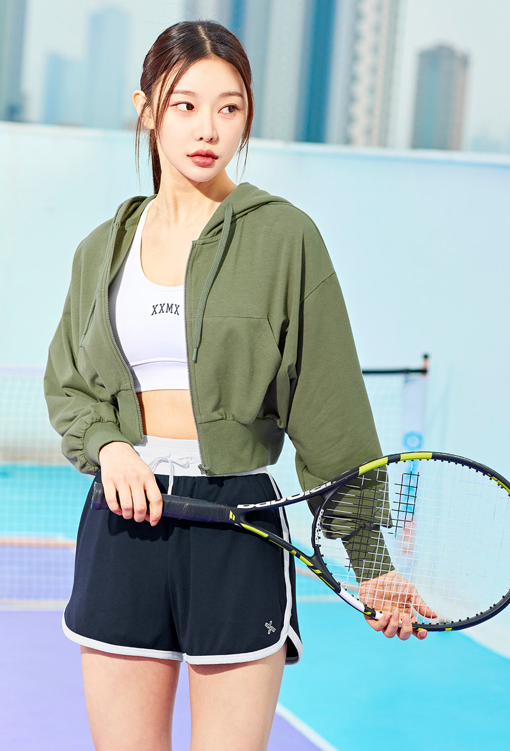 Smooth Touch Crop Hoodie Zip-Up - Moss Khaki