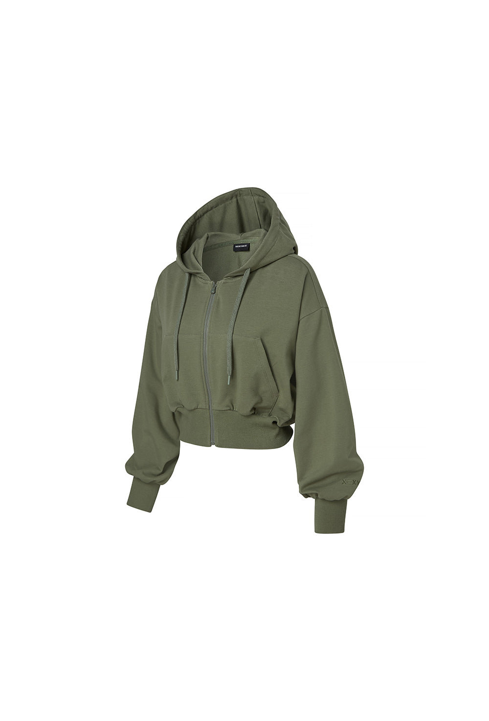 Smooth Touch Crop Hoodie Zip-Up - Moss Khaki