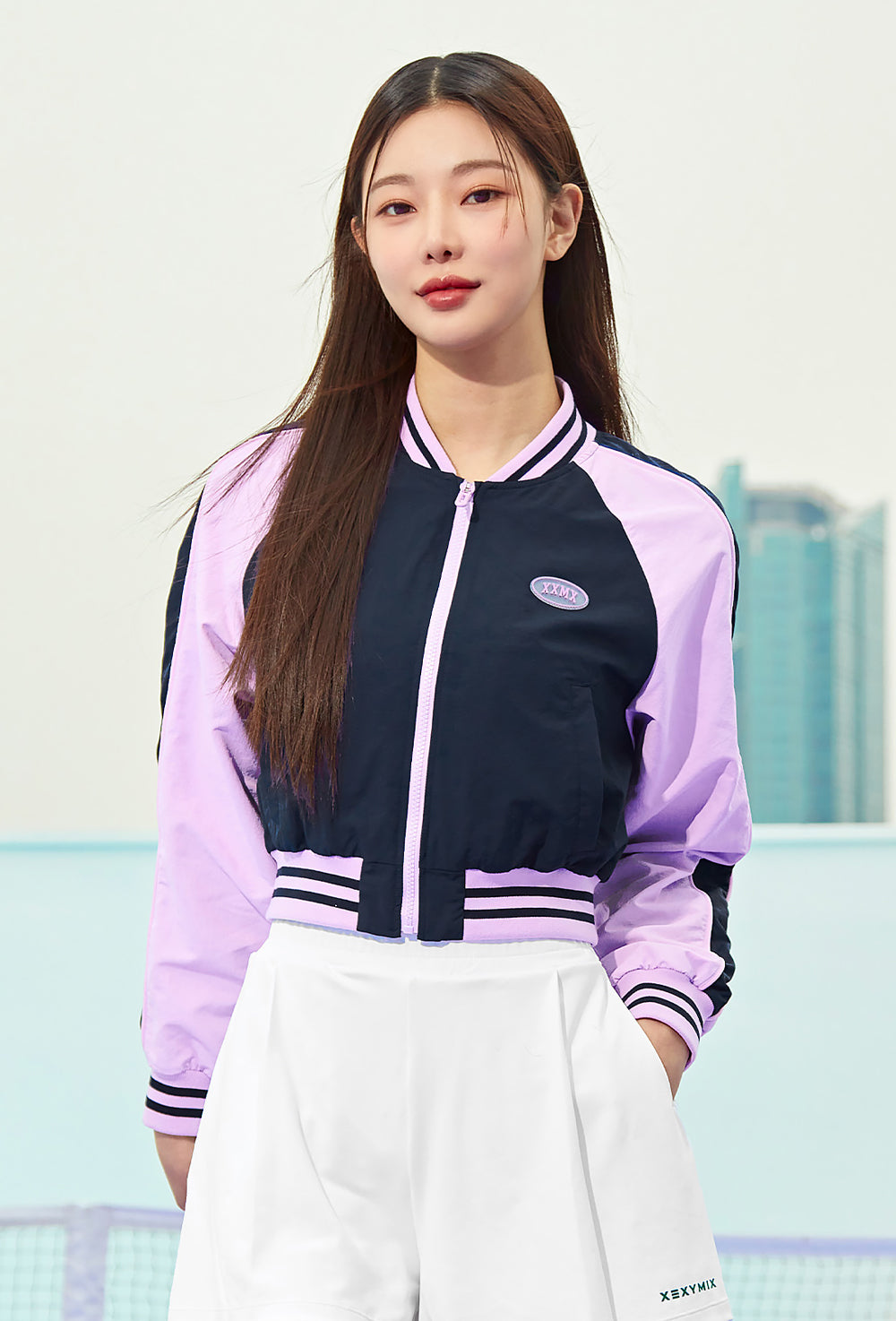 Woven Crop Varsity Jacket - Aurora Navy