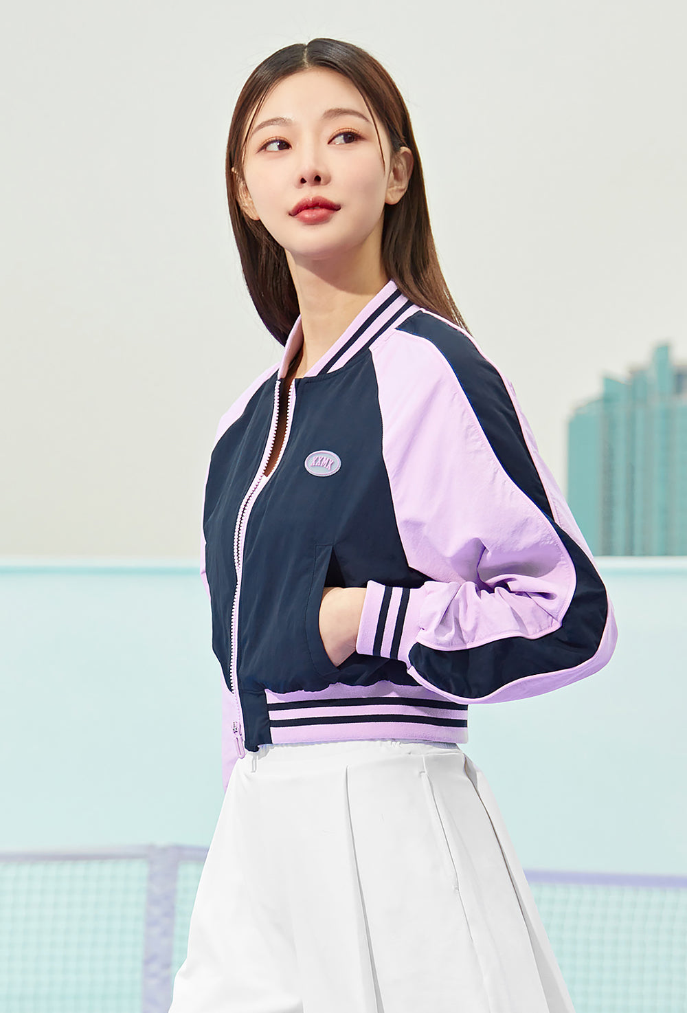 Woven Crop Varsity Jacket - Aurora Navy