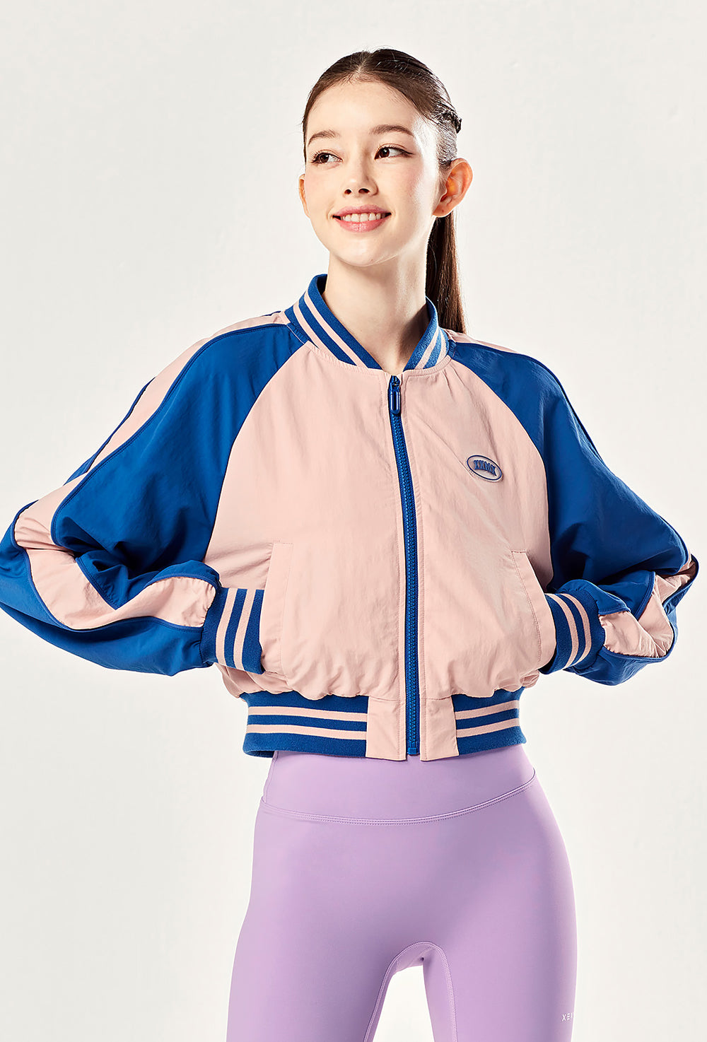 Woven Crop Varsity Jacket - Whale Pink