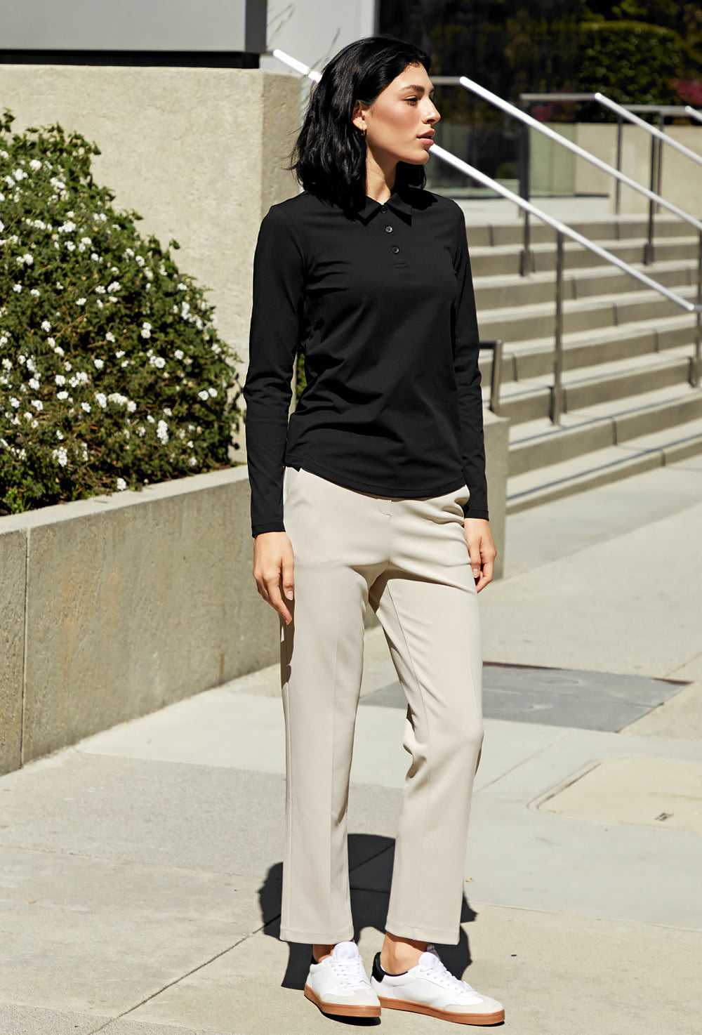 Ecodex Women's Polo Long T-Shirt - Black