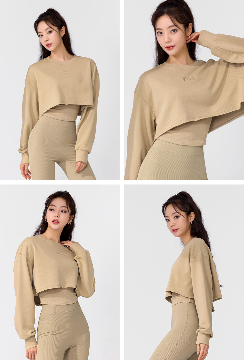 Soft Cotton Daily Crop Sweatshirt - Antique Beige