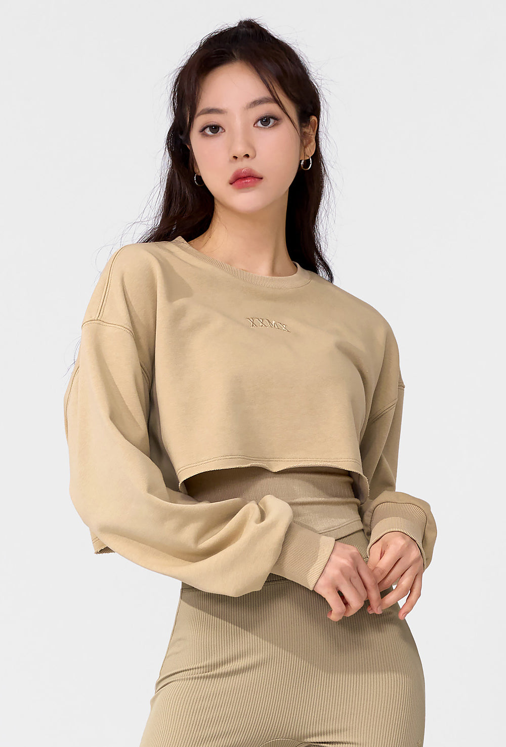 Soft Cotton Daily Crop Sweatshirt - Antique Beige
