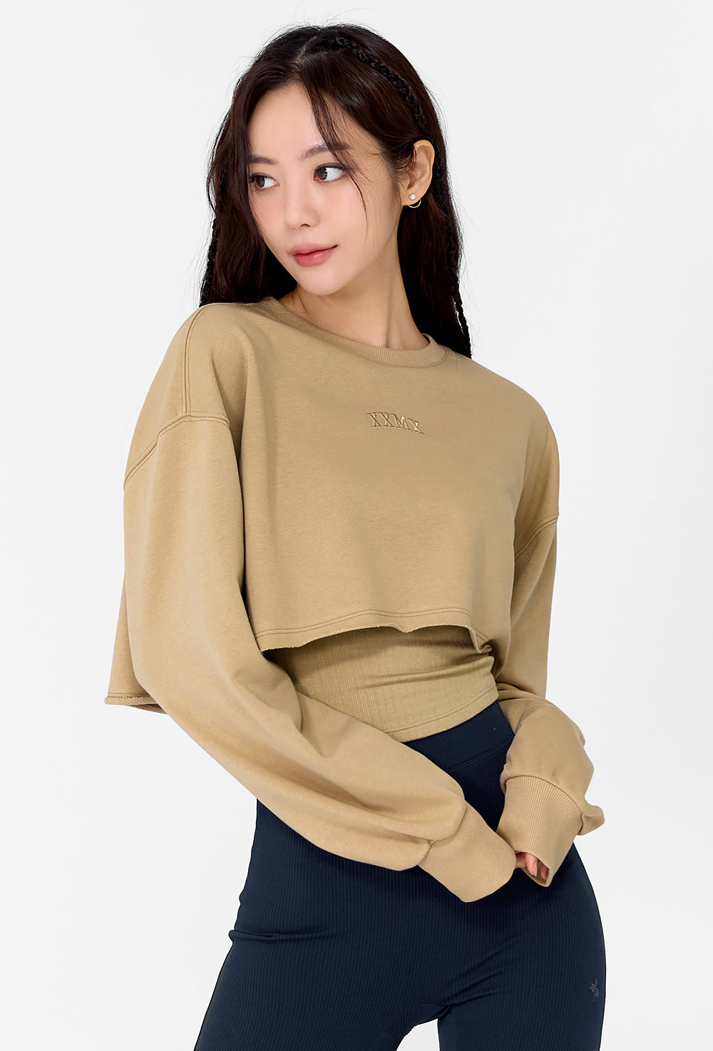 Soft Cotton Daily Crop Sweatshirt - Antique Beige