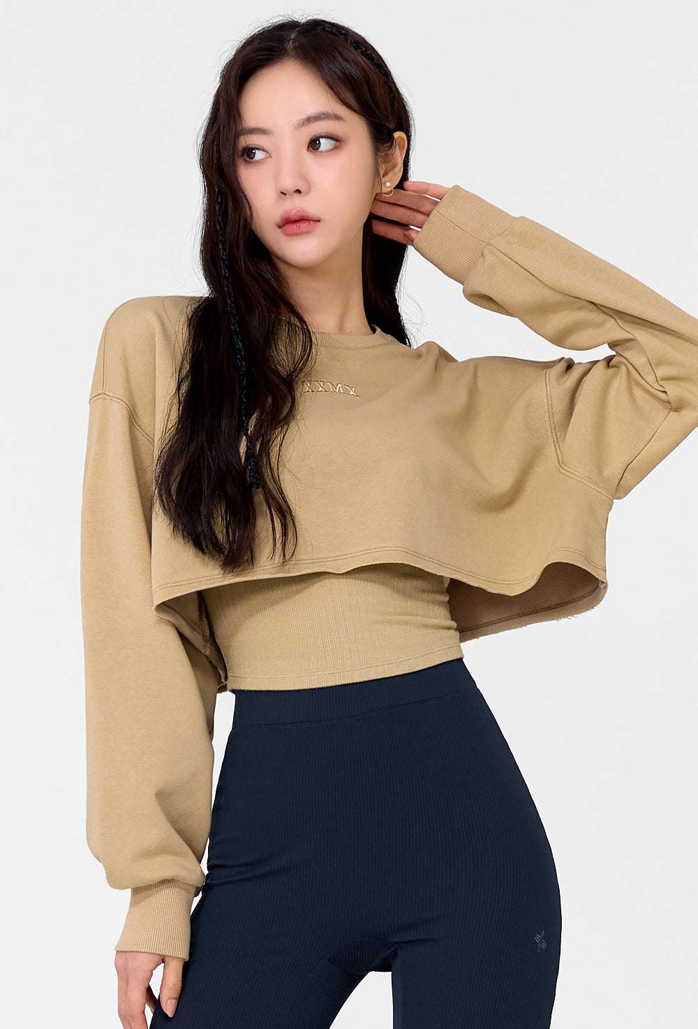 Soft Cotton Daily Crop Sweatshirt - Antique Beige
