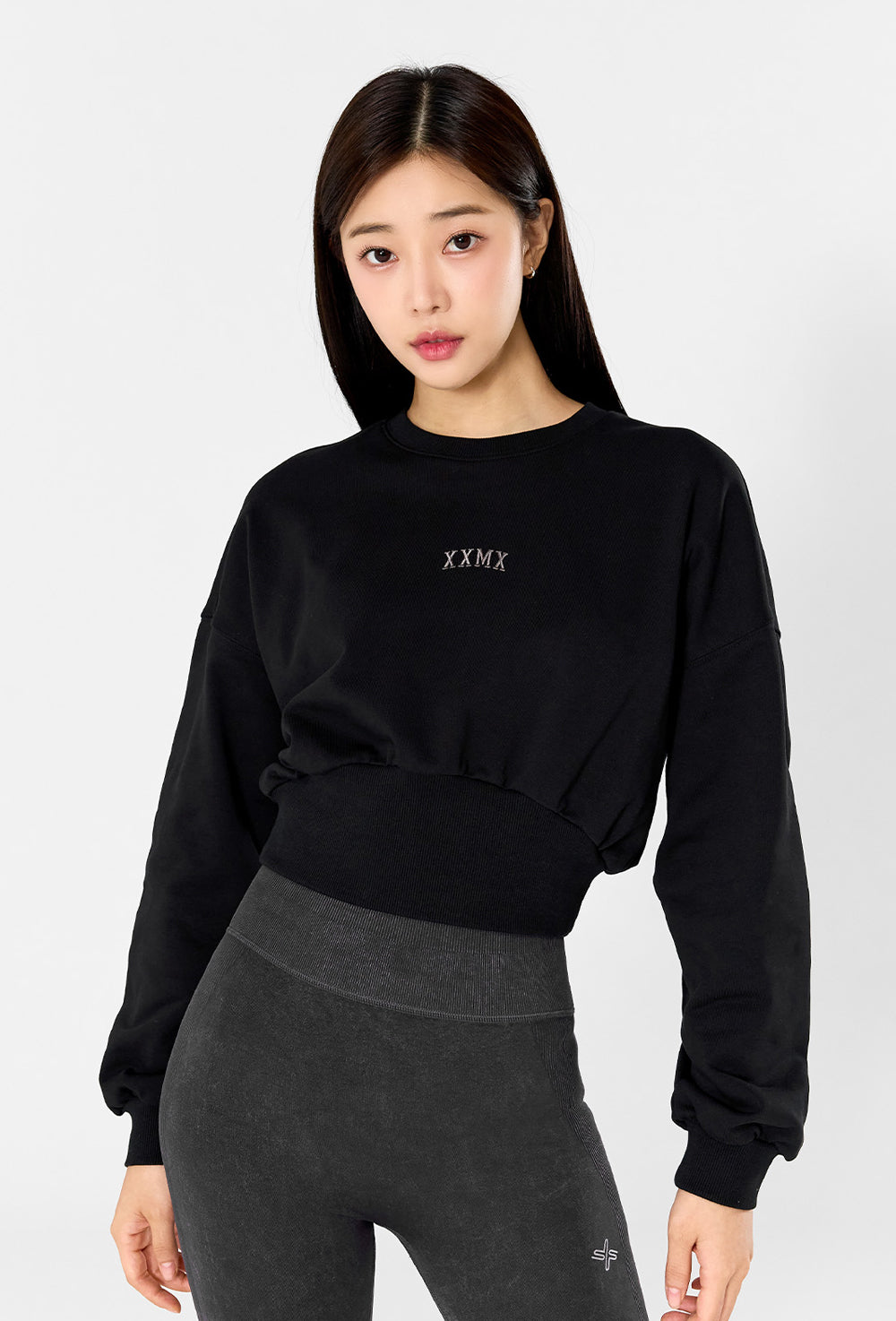 Wide Banding Crop Sweatshirt - Black