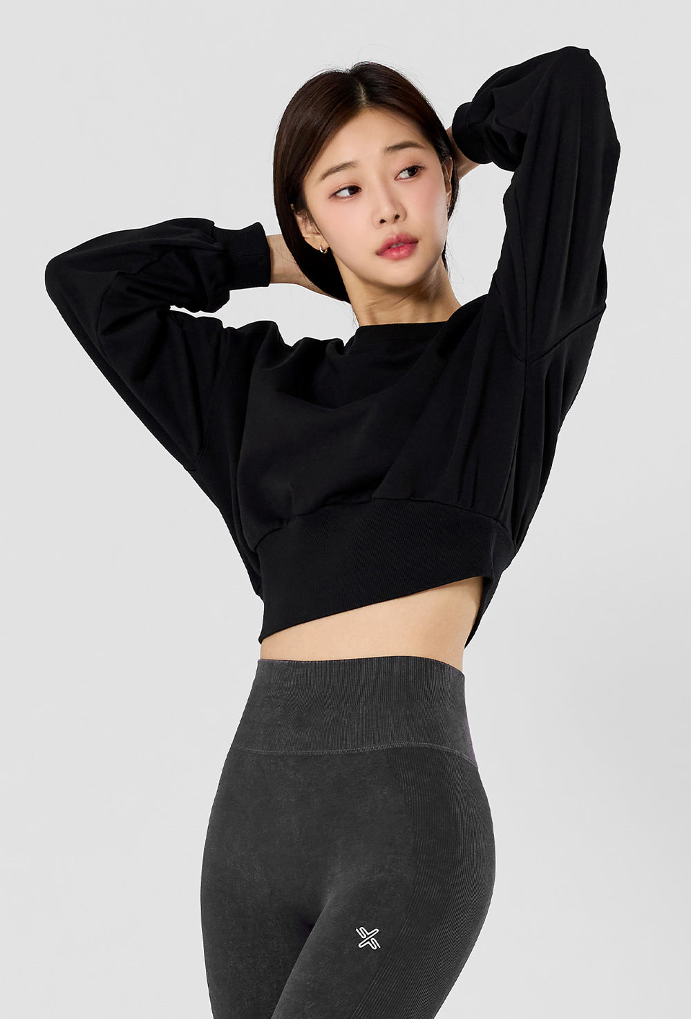 Wide Banding Crop Sweatshirt - Black