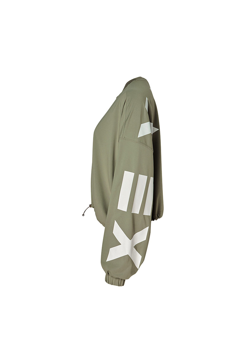 Lettering Loose-Fit Cropped Sweatshirt in - Olive Khaki