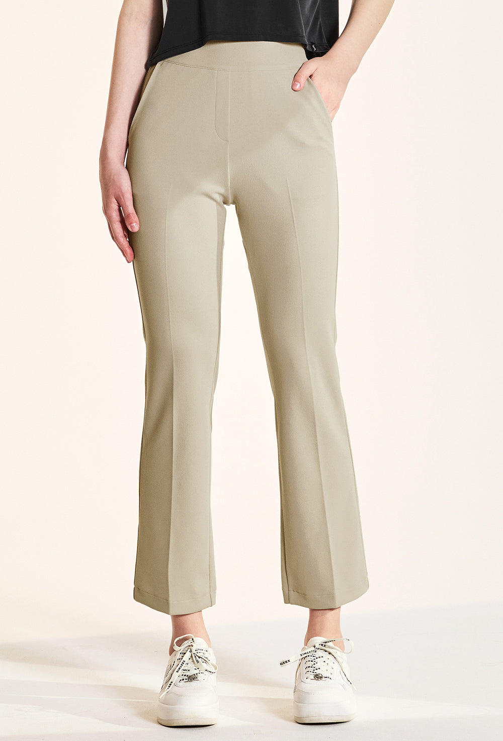 Stretch Banding Boots Cut Slacks - Moon Beam Beige
