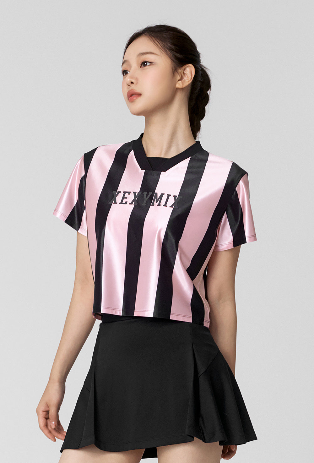 Color Block Jersey Short Sleeve - Pink Black
