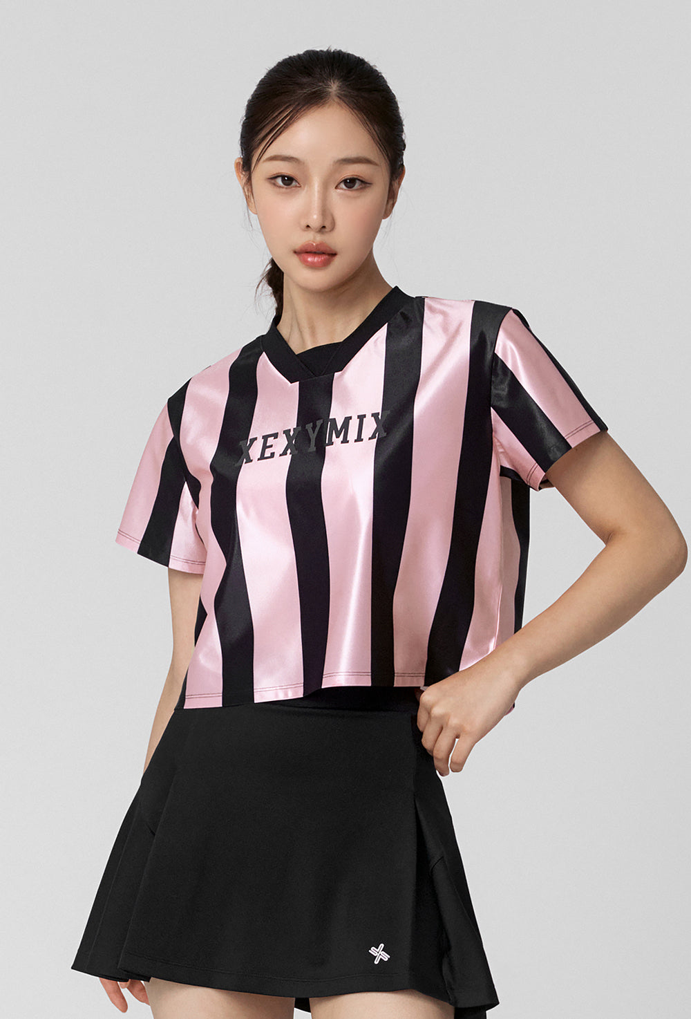 Color Block Jersey Short Sleeve - Pink Black