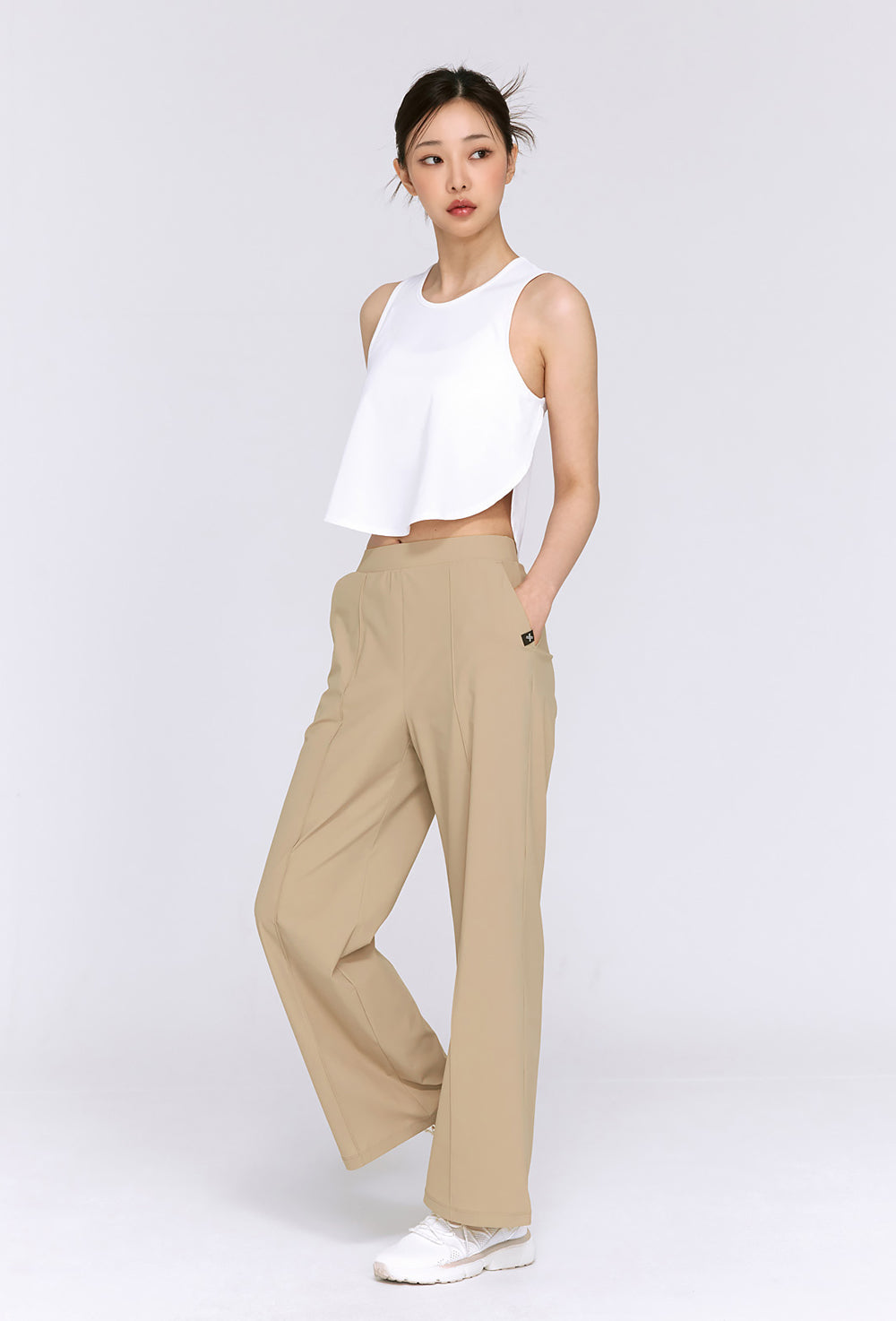 Tricot Pintuck Wide Pants - Toast Almond