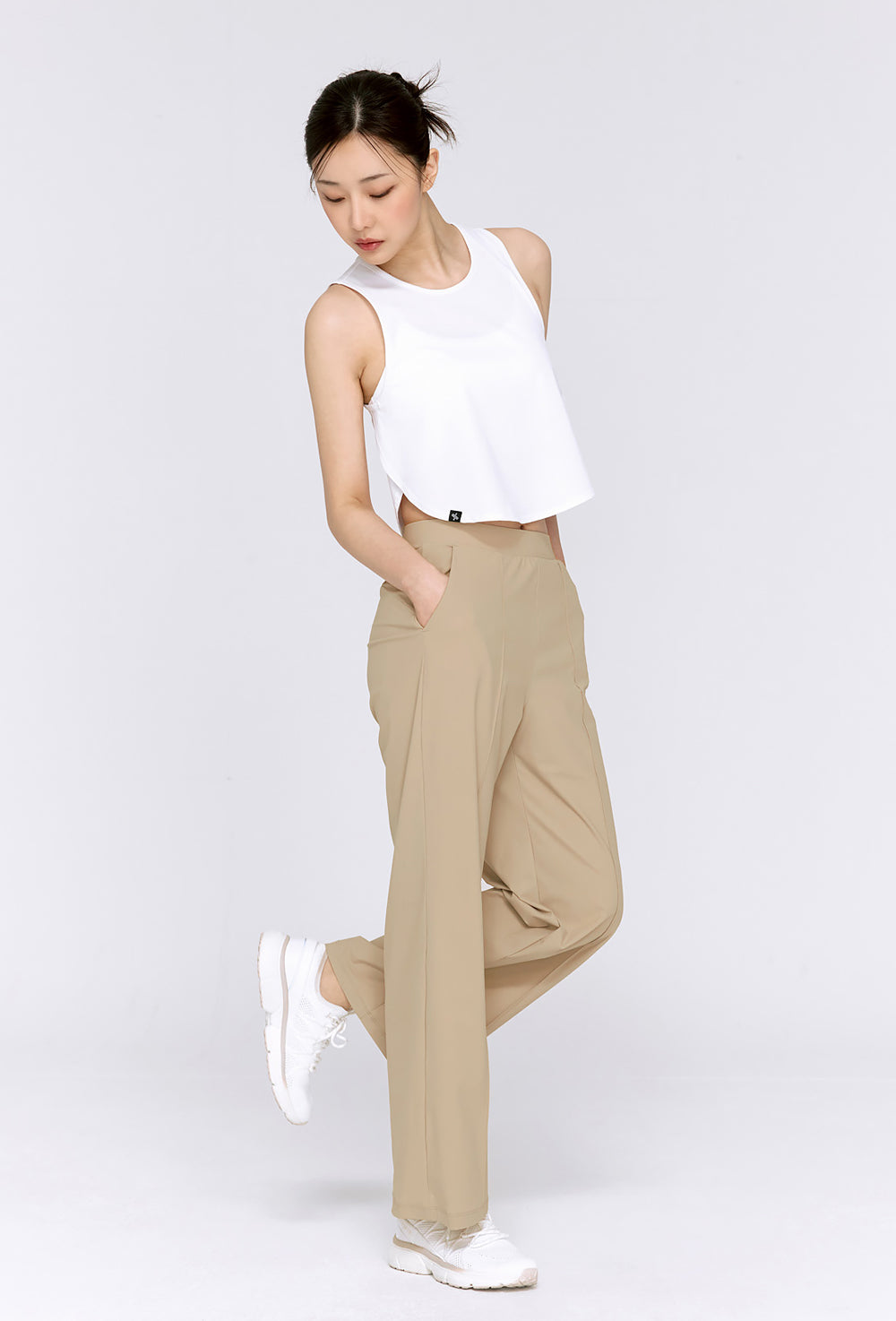 Tricot Pintuck Wide Pants - Toast Almond