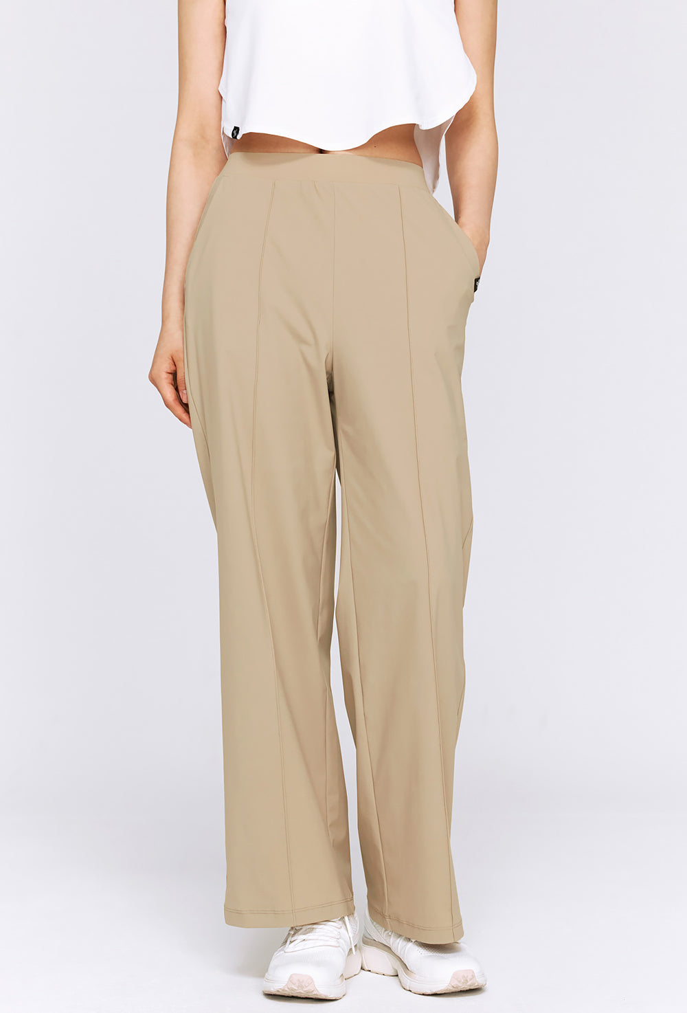 Tricot Pintuck Wide Pants - Toast Almond