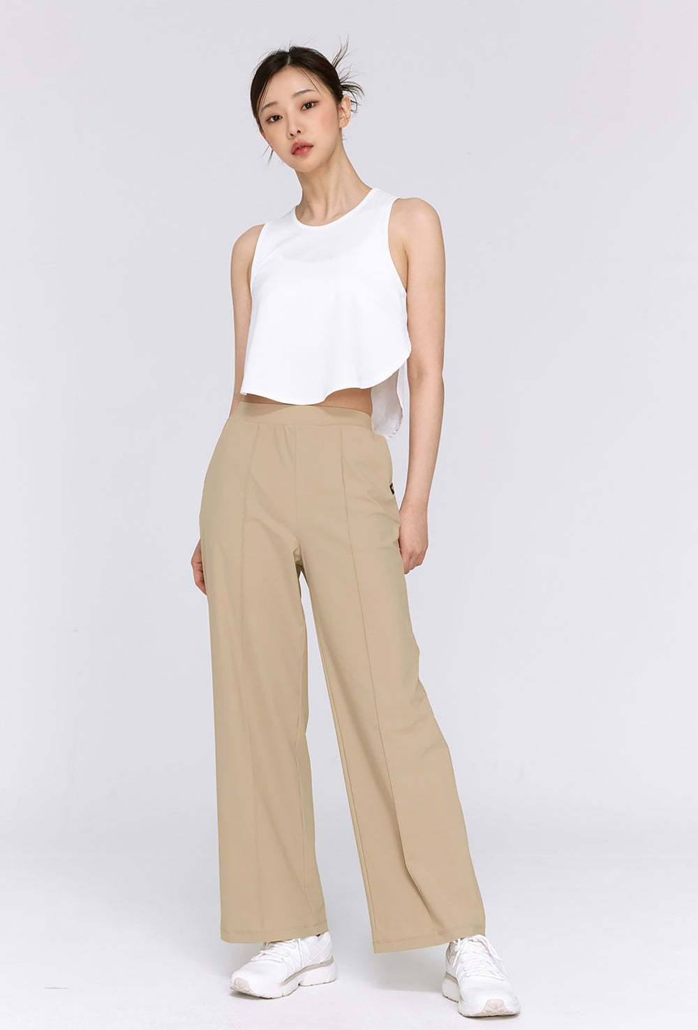 Tricot Pintuck Wide Pants - Toast Almond