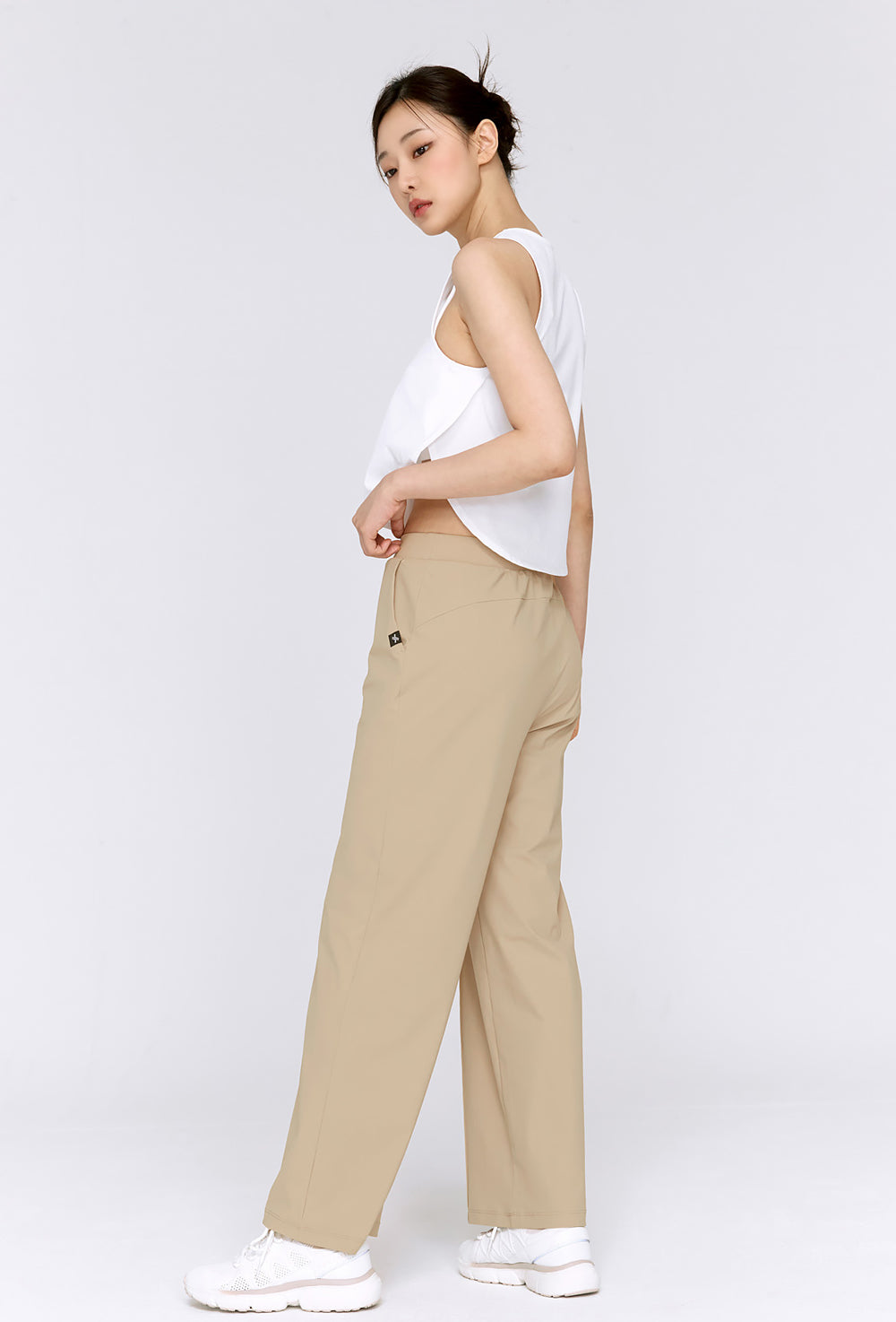 Tricot Pintuck Wide Pants - Toast Almond