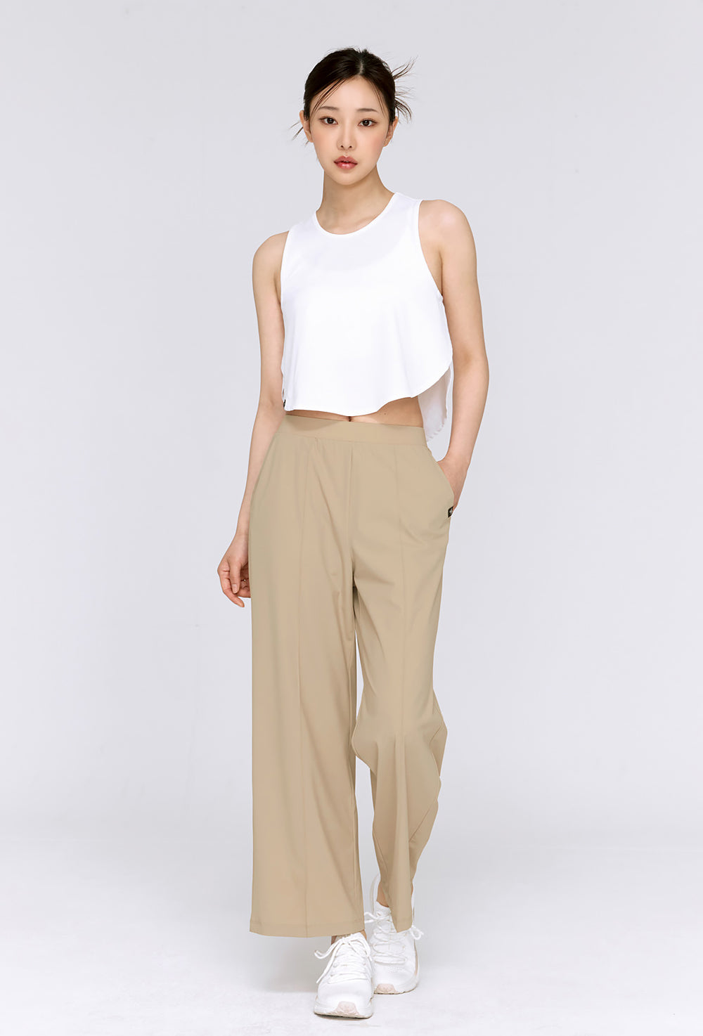 Tricot Pintuck Wide Pants - Toast Almond