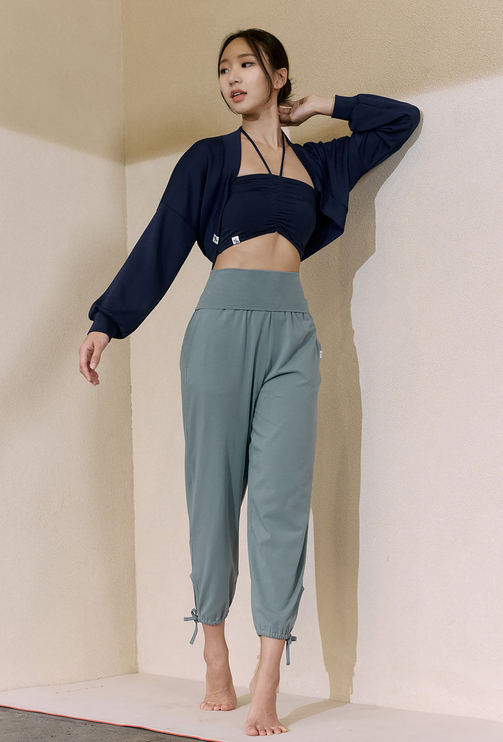 Shirring Body Tie Tube Top - Dress Blue