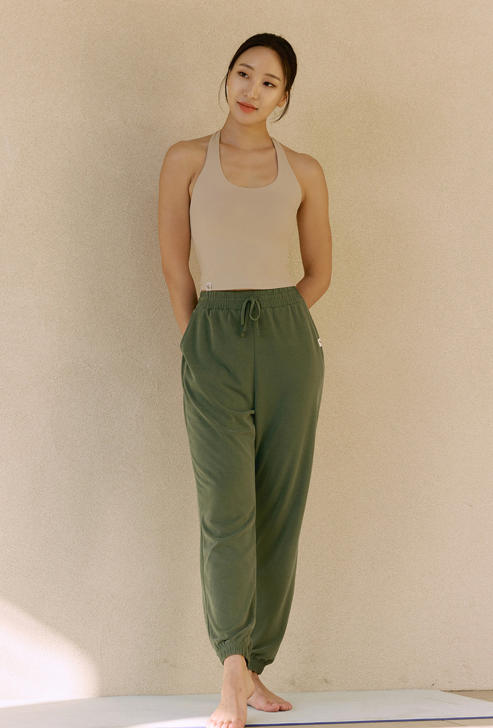 Soft Halter Yoga Top - Sand Shell