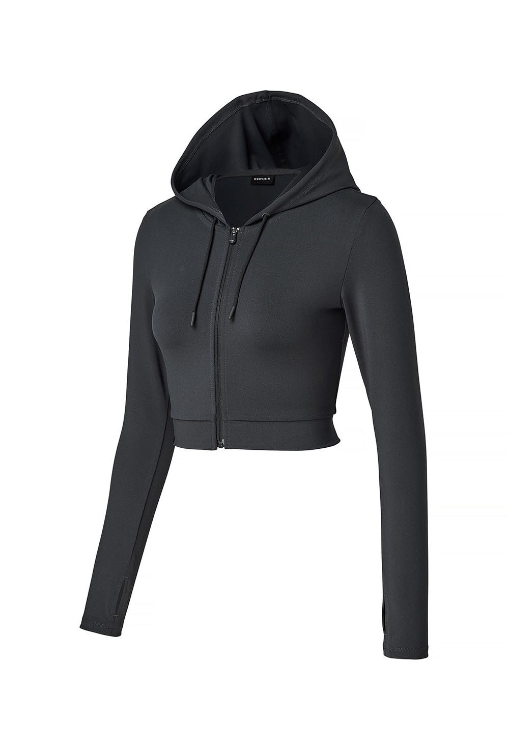 Slim Fit Crop Hood Zip-Up - Attention Gray
