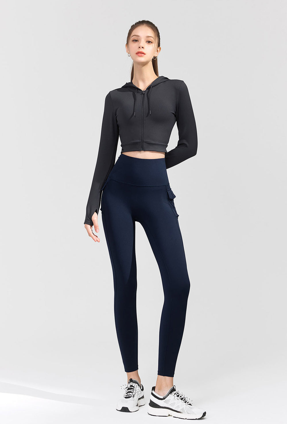 Slim Fit Crop Hood Zip-Up - Attention Gray