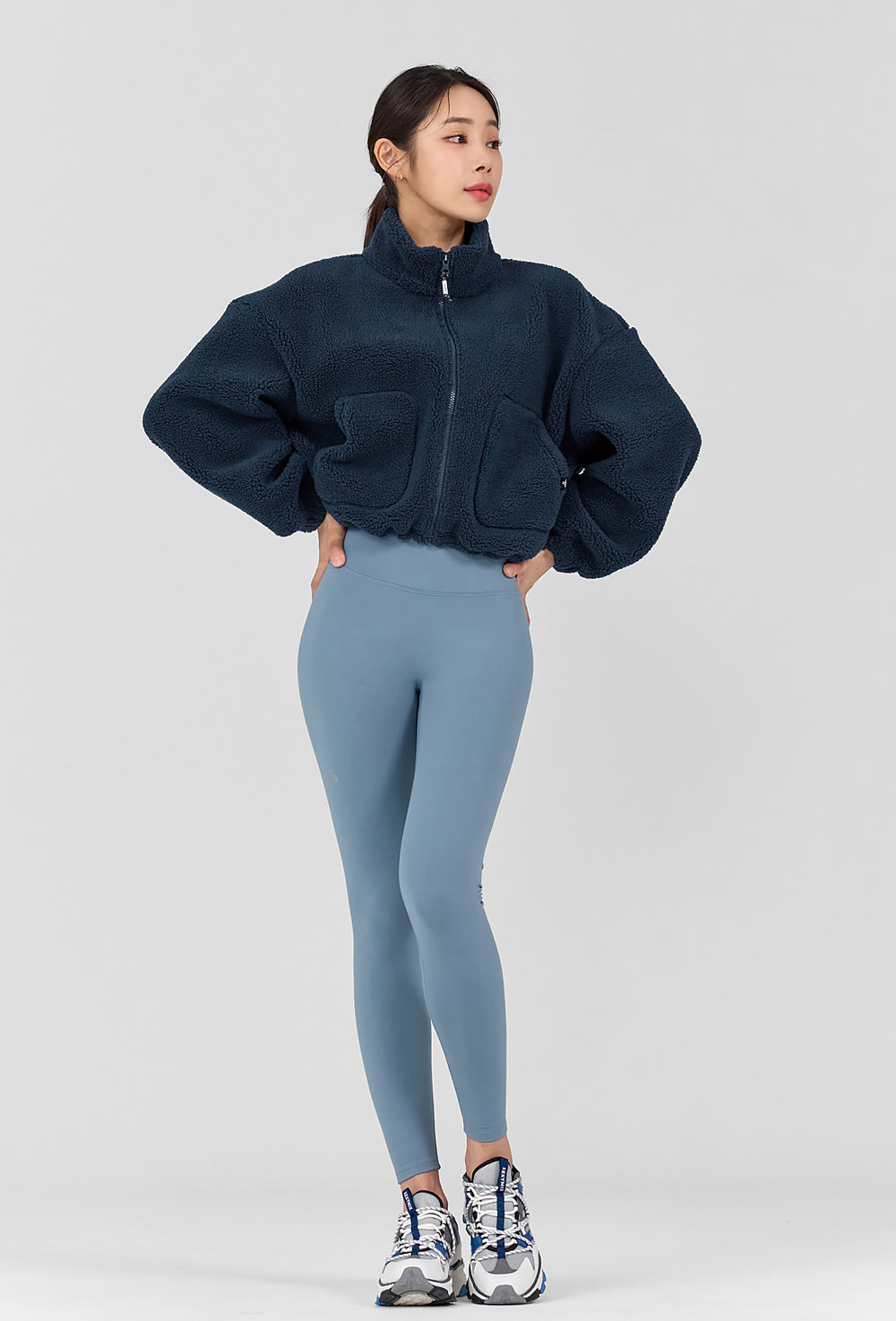 Sherpa Crop Zip-Up Jacket - Dark Blue