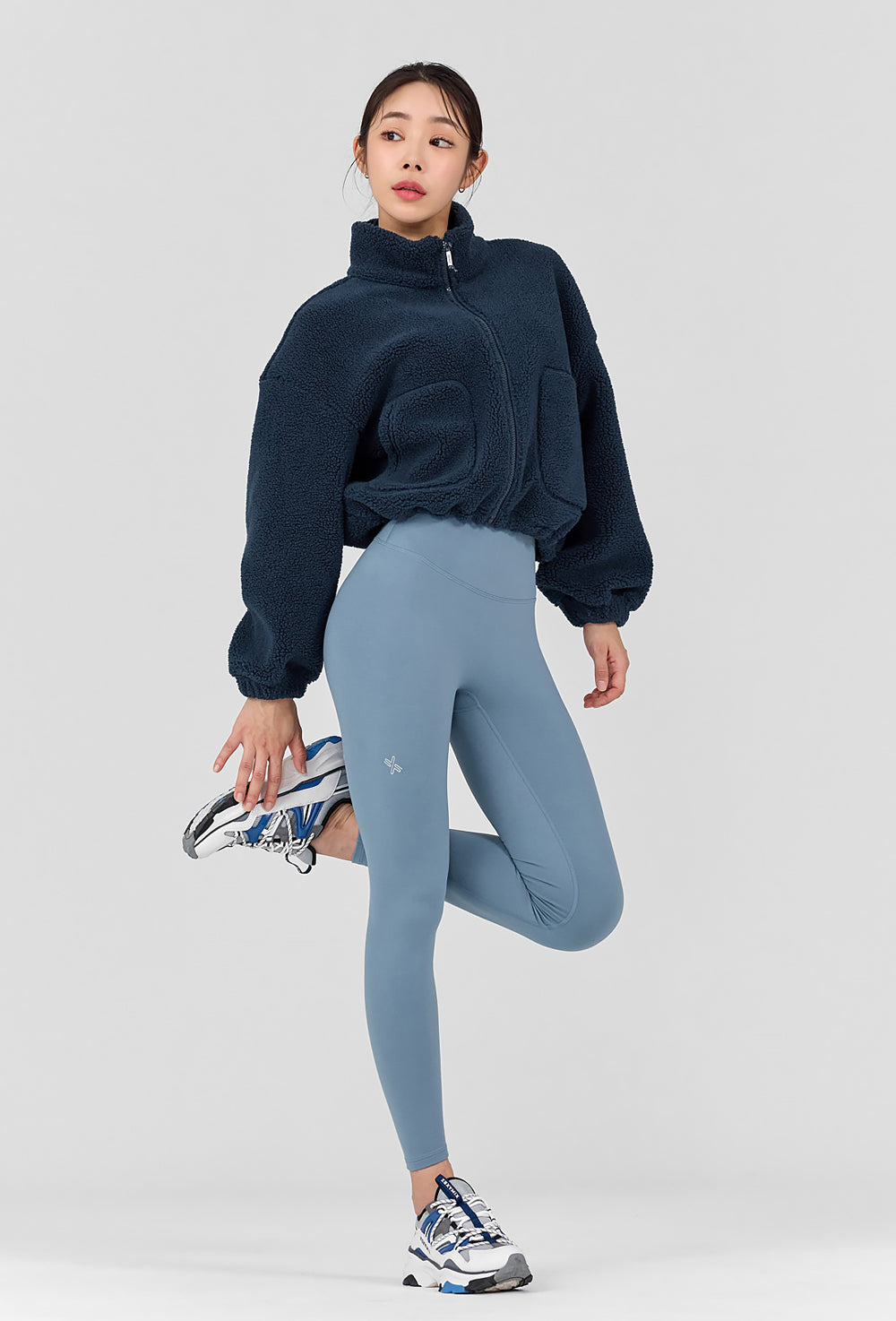 Sherpa Crop Zip-Up Jacket - Dark Blue