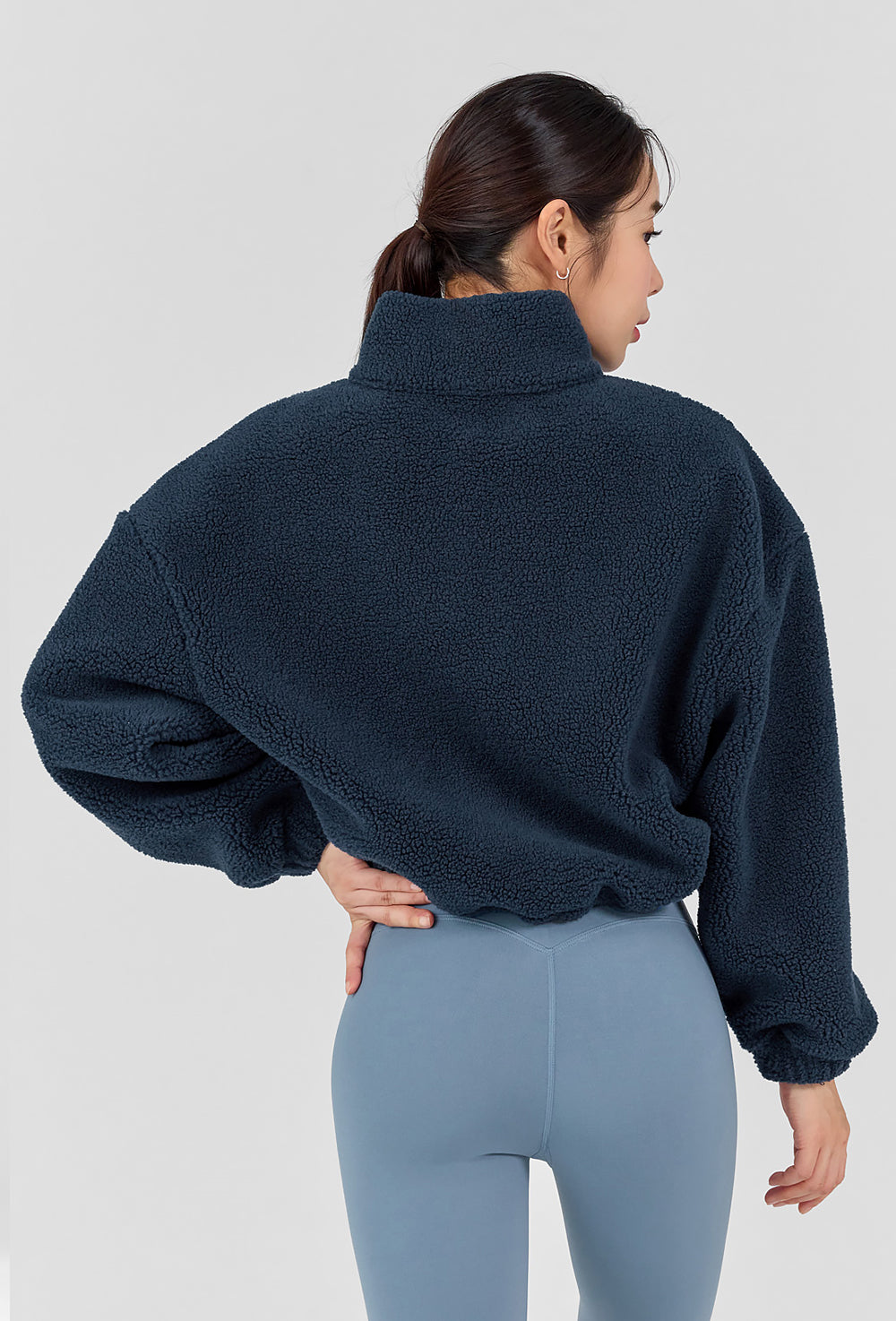 Sherpa Crop Zip-Up Jacket - Dark Blue