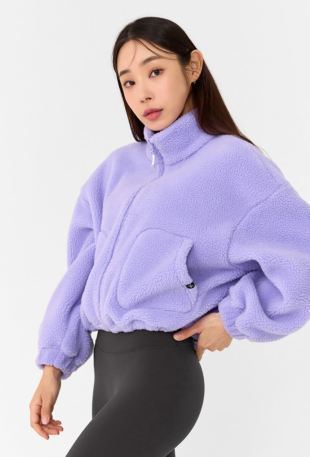 Sherpa Crop Zip-Up Jacket - Mistic Lilac