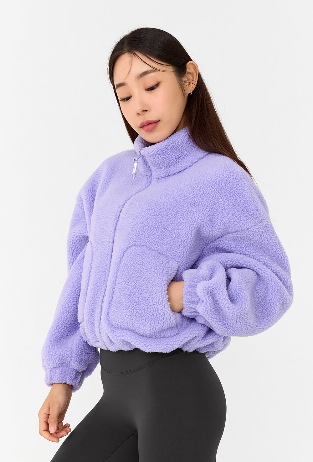 Sherpa Crop Zip-Up Jacket - Mistic Lilac