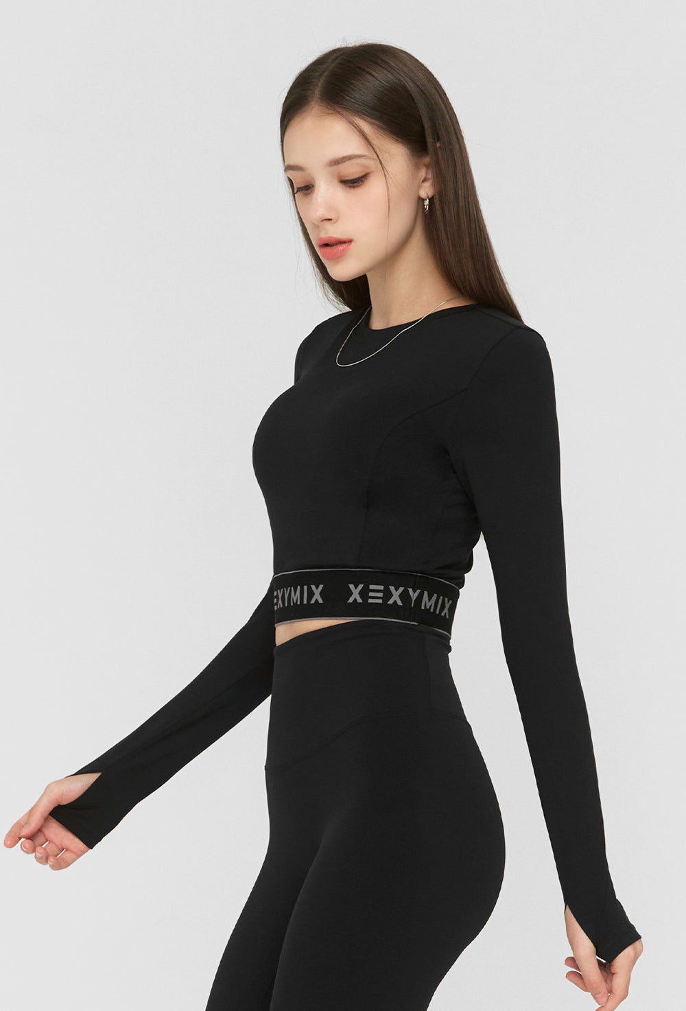 Logo Banding Crop Long Sleeve - Black