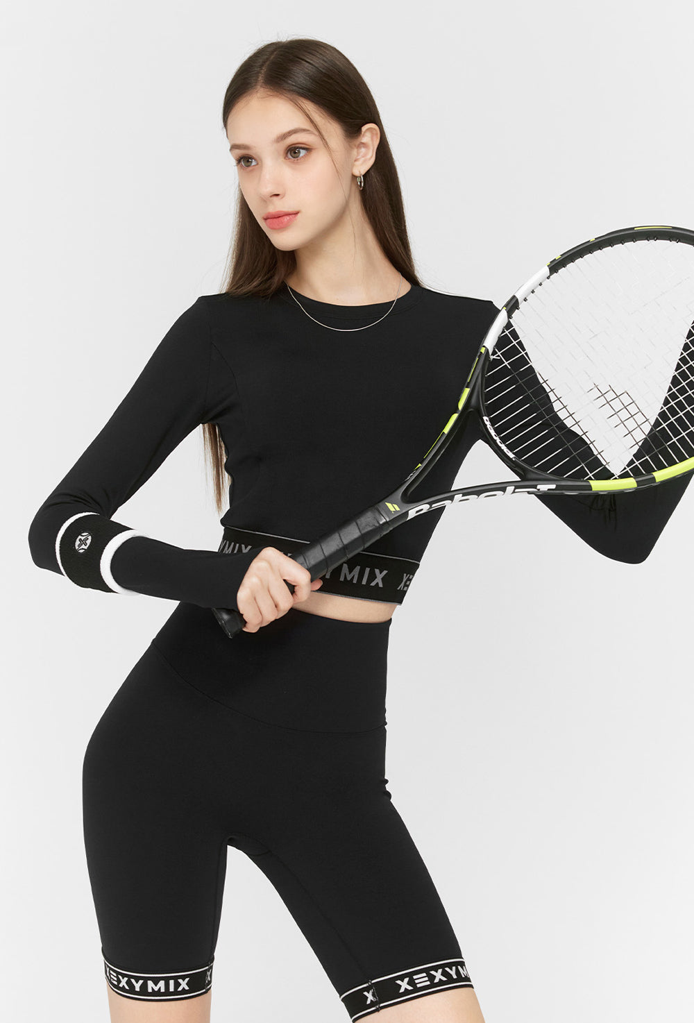 Logo Banding Crop Long Sleeve - Black