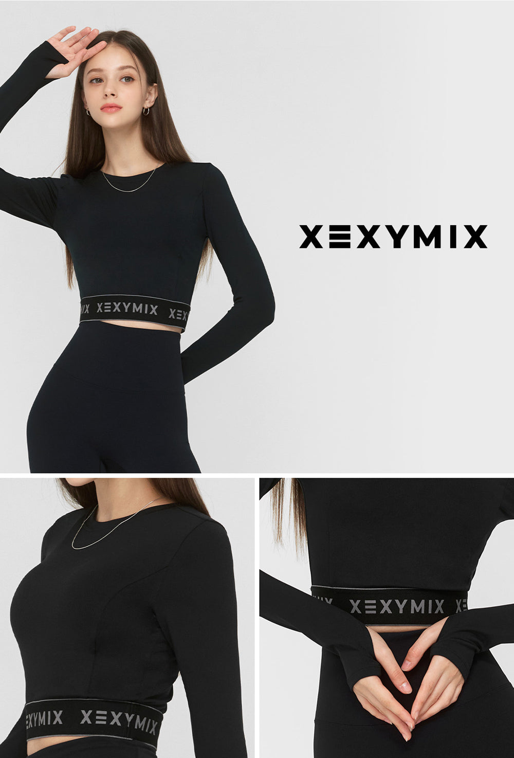 Logo Banding Crop Long Sleeve - Black