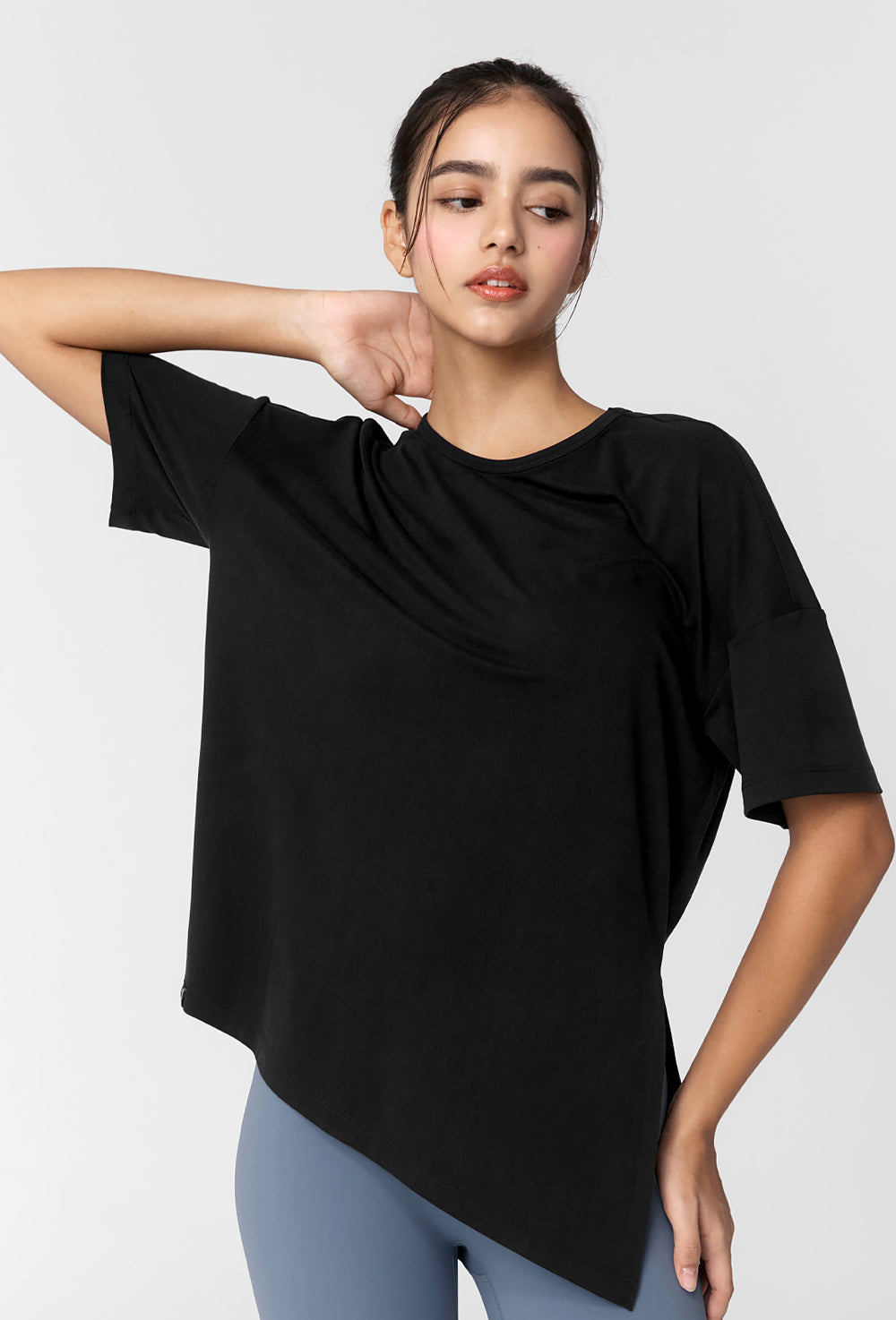 Smooth Unbalanced Slit Short Sleeve - Black