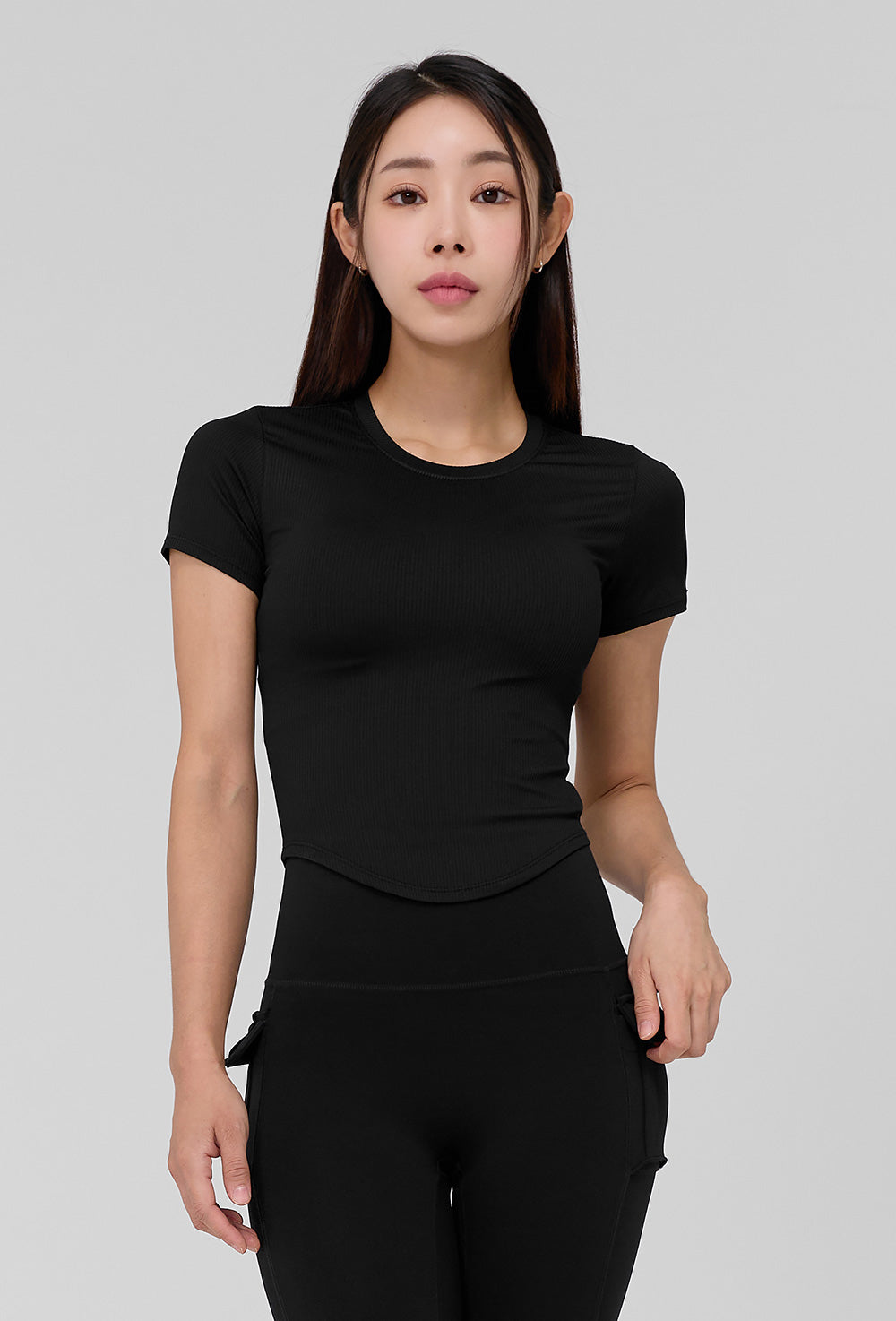 Ribbed Round Crop Short Sleeve - Black