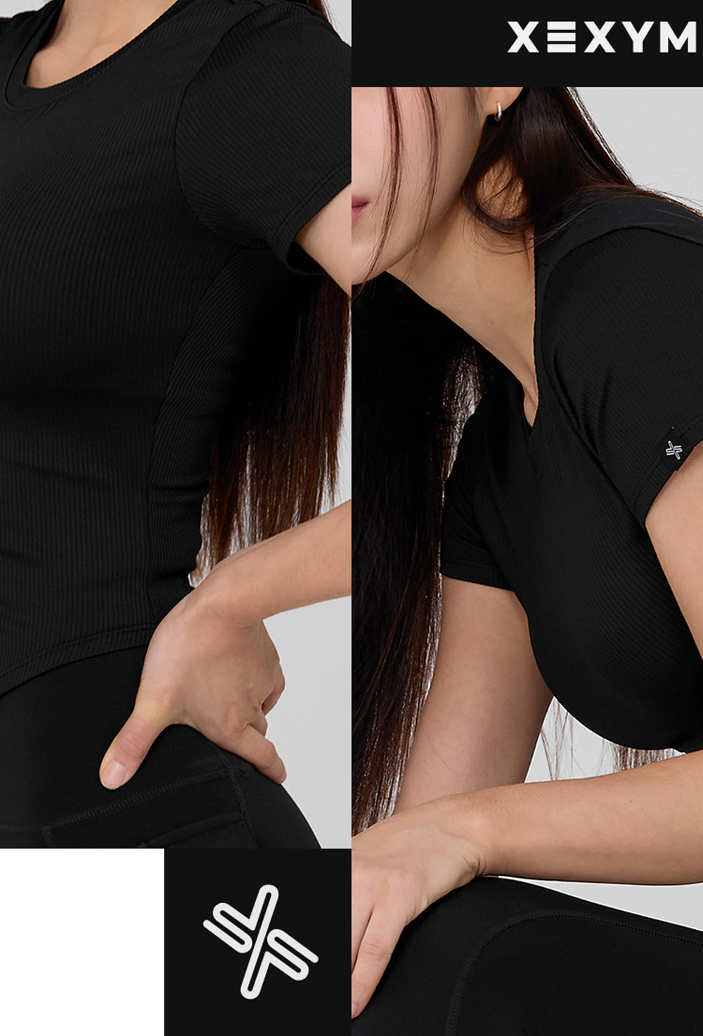 Ribbed Round Crop Short Sleeve - Black