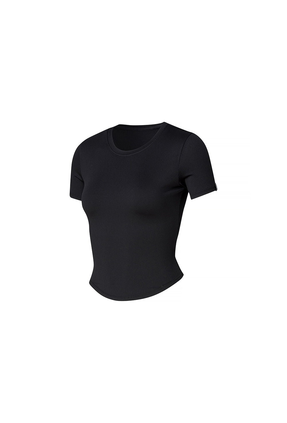Ribbed Round Crop Short Sleeve - Black
