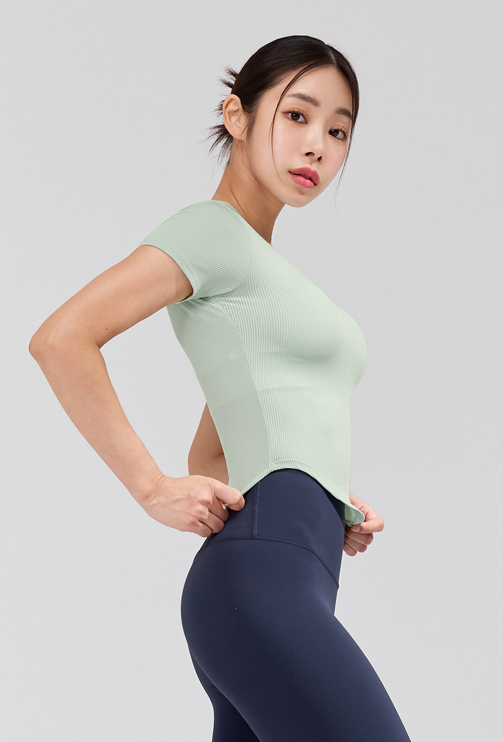 Ribbed Round Crop Short Sleeve - Sky Gray