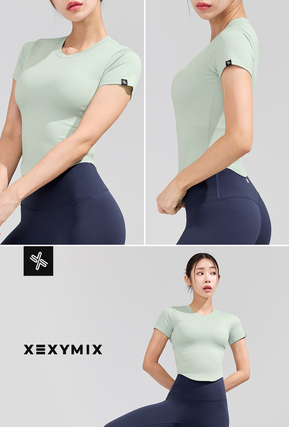 Ribbed Round Crop Short Sleeve - Sky Gray
