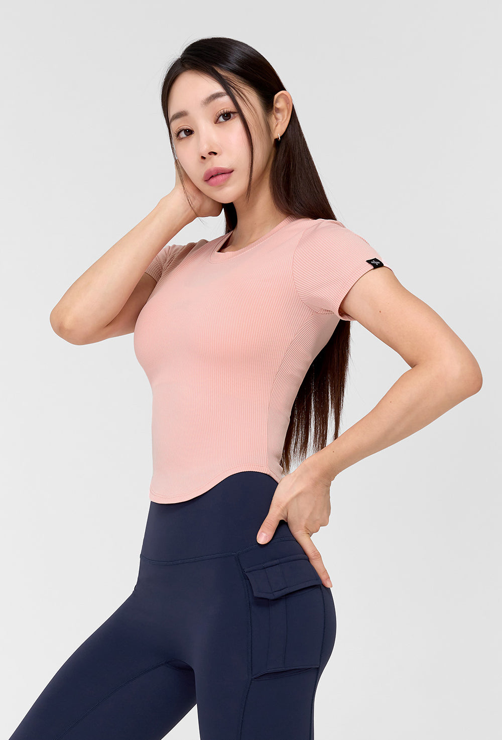 Ribbed Round Crop Short Sleeve - Powder Pink