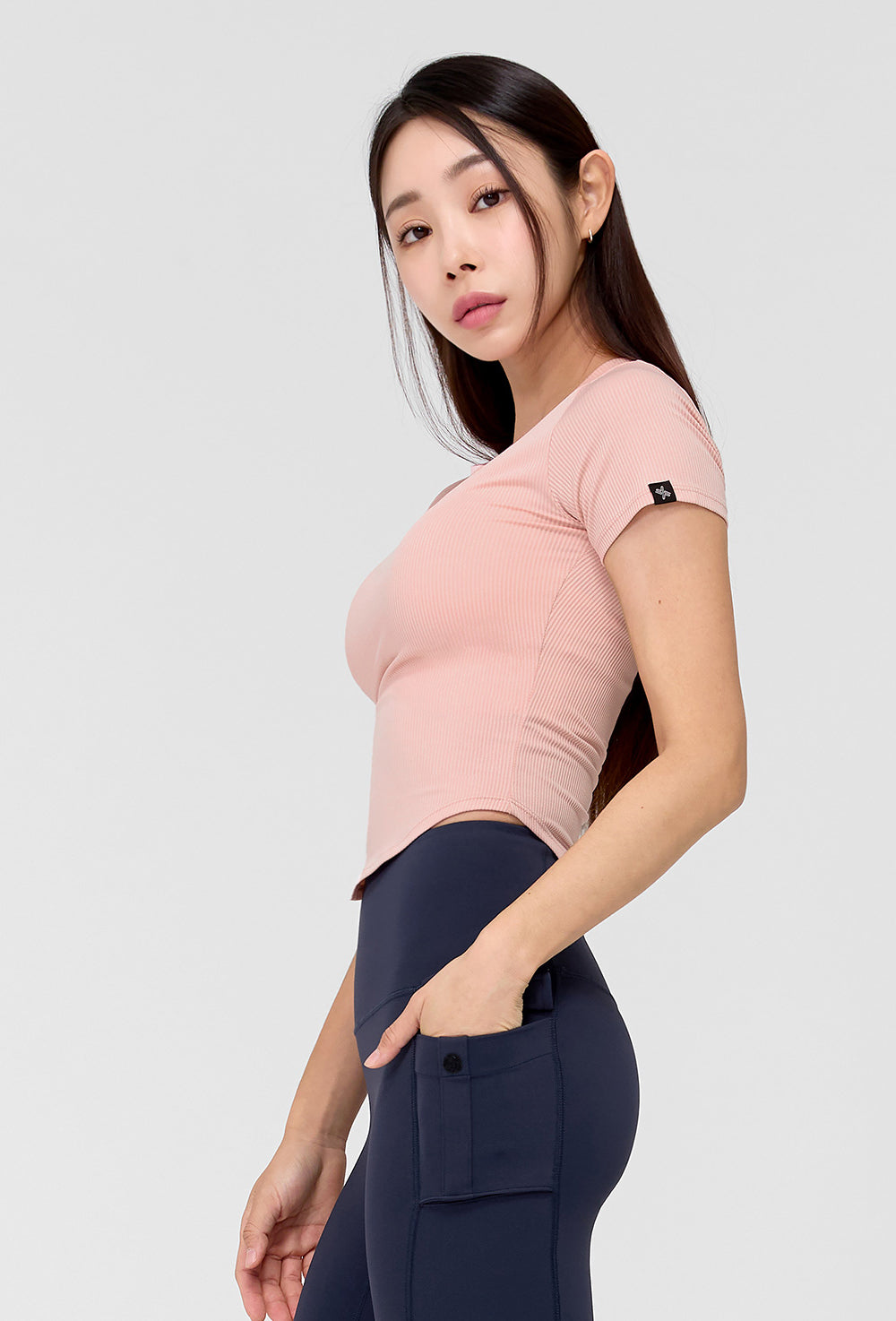 Ribbed Round Crop Short Sleeve - Powder Pink
