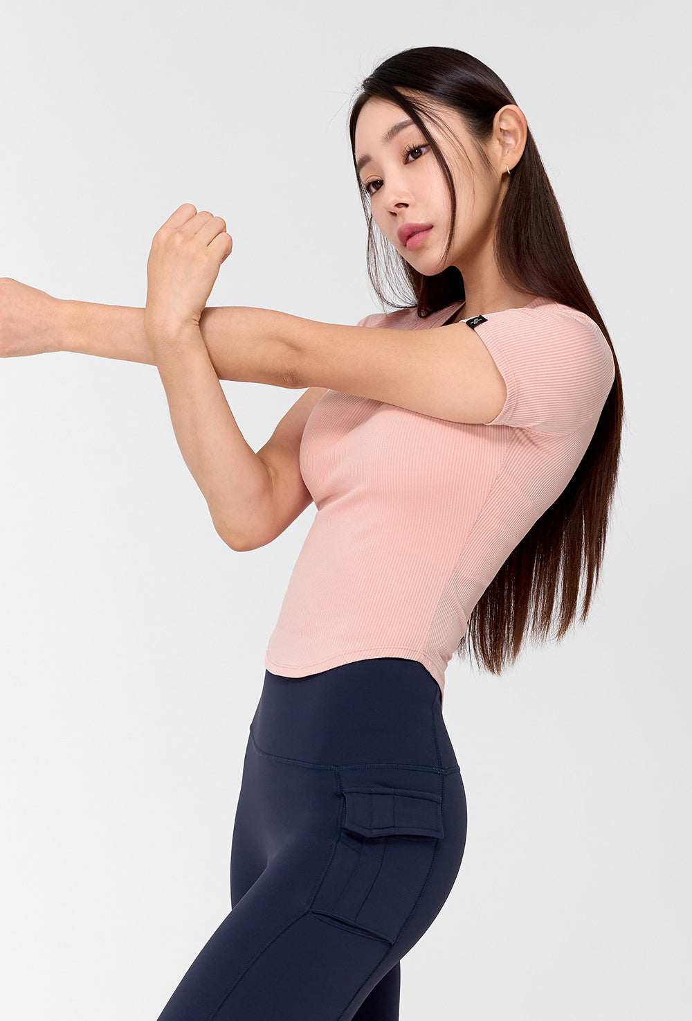 Ribbed Round Crop Short Sleeve - Powder Pink