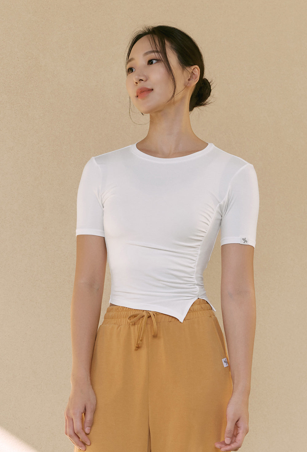 Side Shirring Unbalance Short Sleeve - Ivory