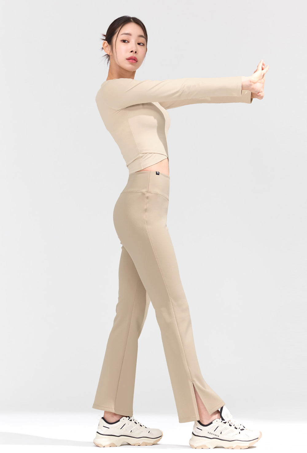 Stretch Formal Boots Cut Slit Pants - Dust Beige