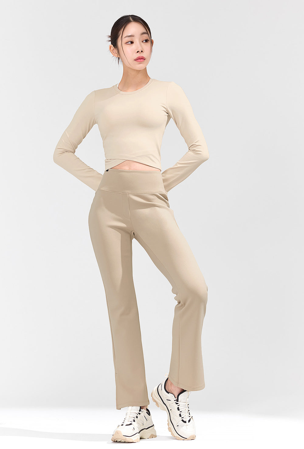 Stretch Formal Boots Cut Slit Pants - Dust Beige