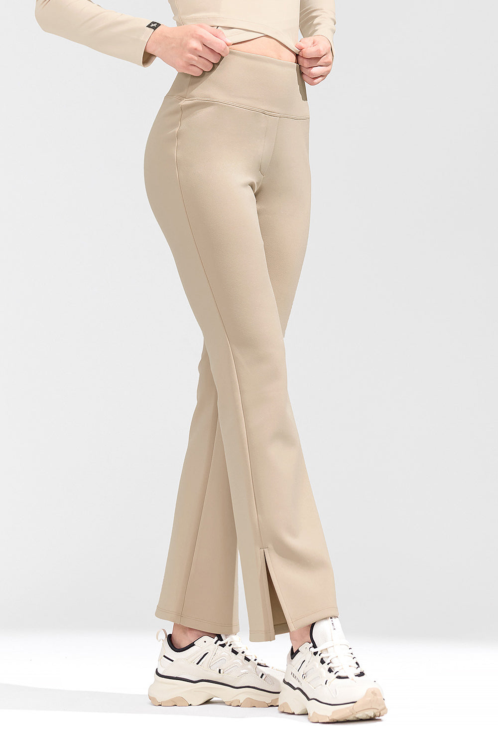 Stretch Formal Boots Cut Slit Pants - Dust Beige
