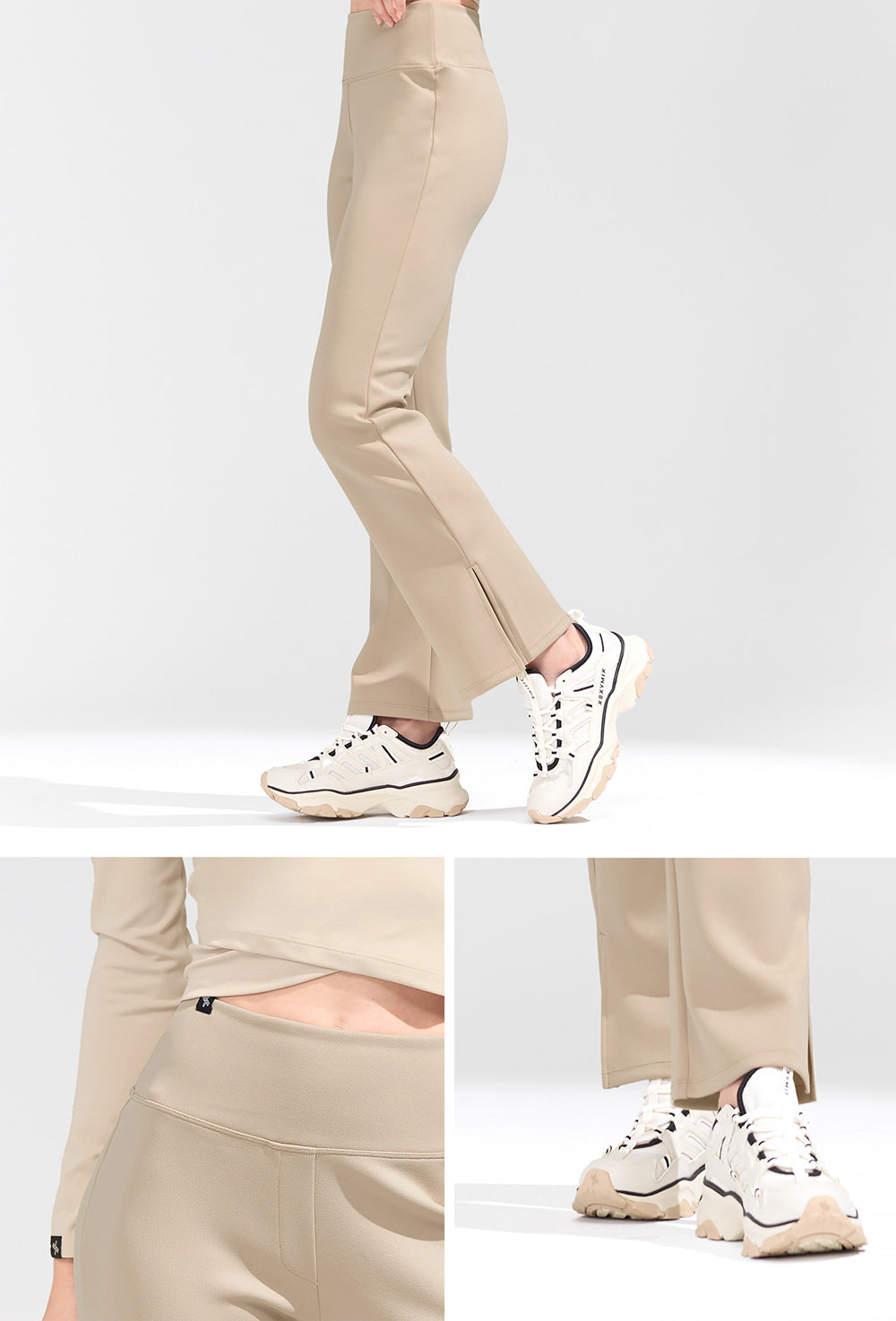 Stretch Formal Boots Cut Slit Pants - Dust Beige