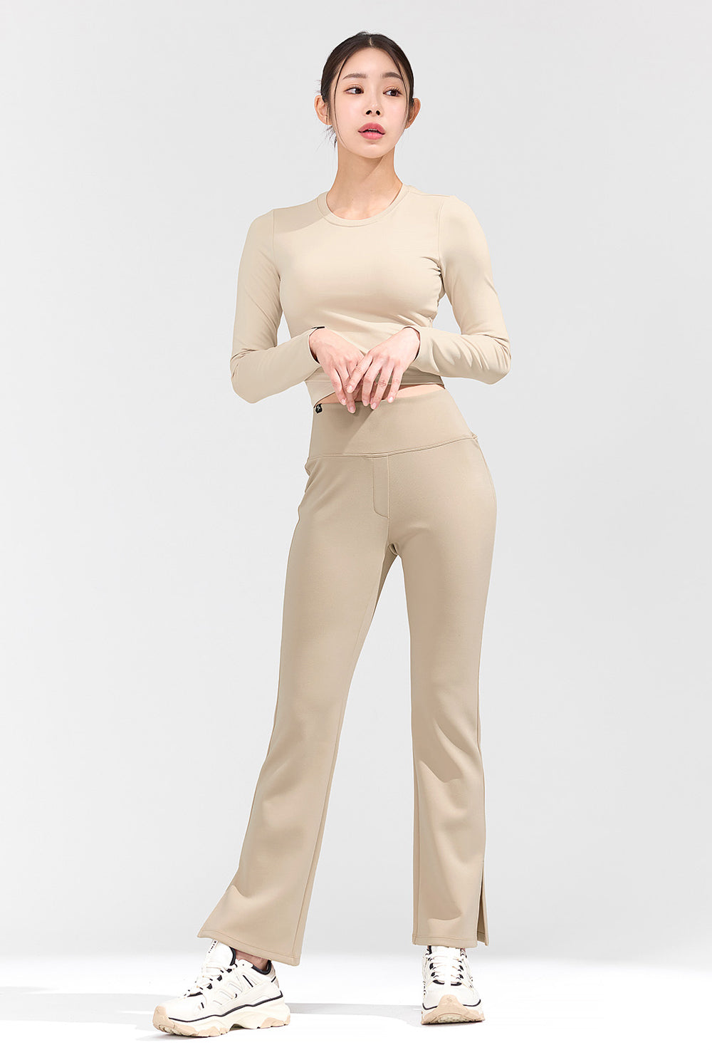 Stretch Formal Boots Cut Slit Pants - Dust Beige